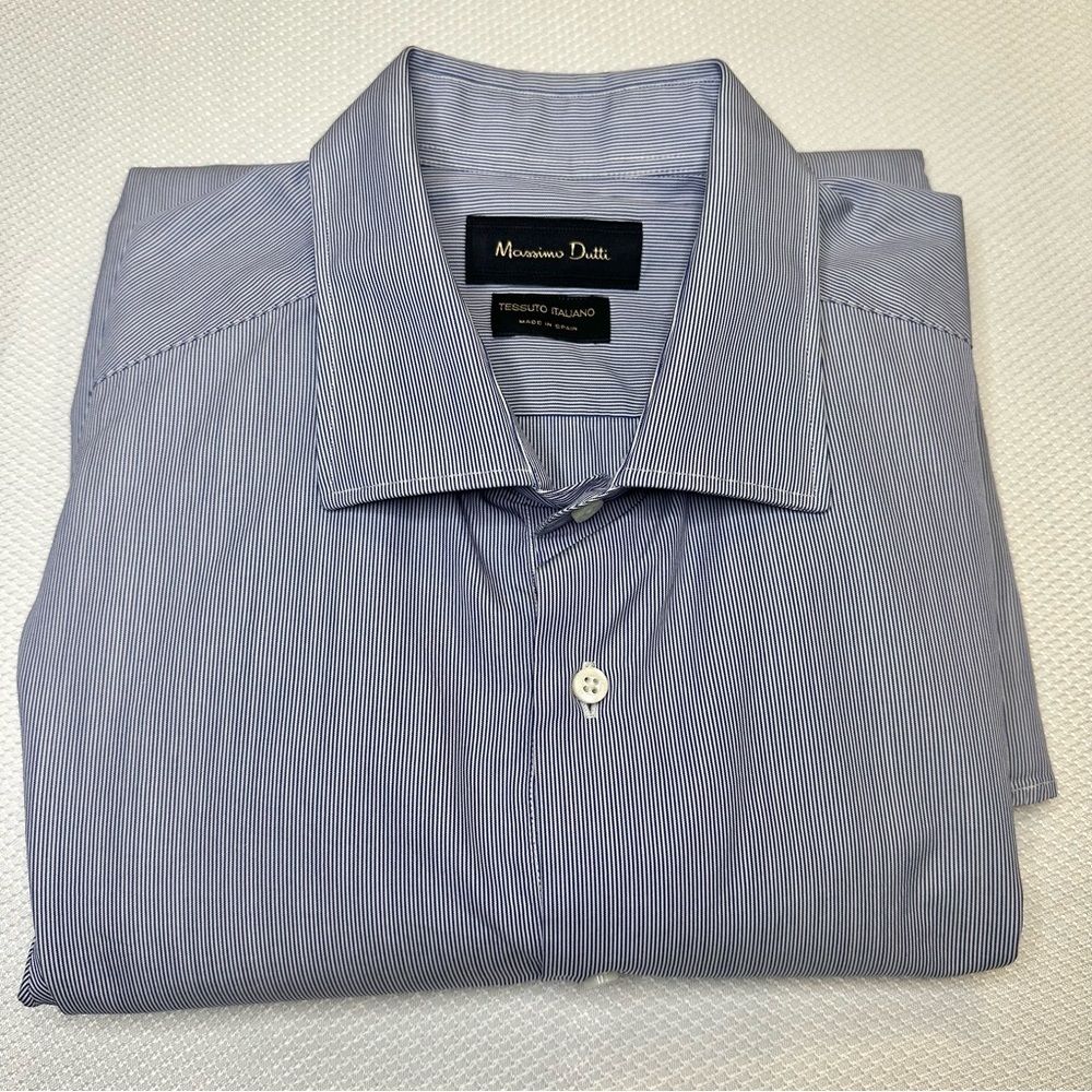 Massimo Dutti Slim Fit Navy Blue Strip Cotton Shirt Sz17